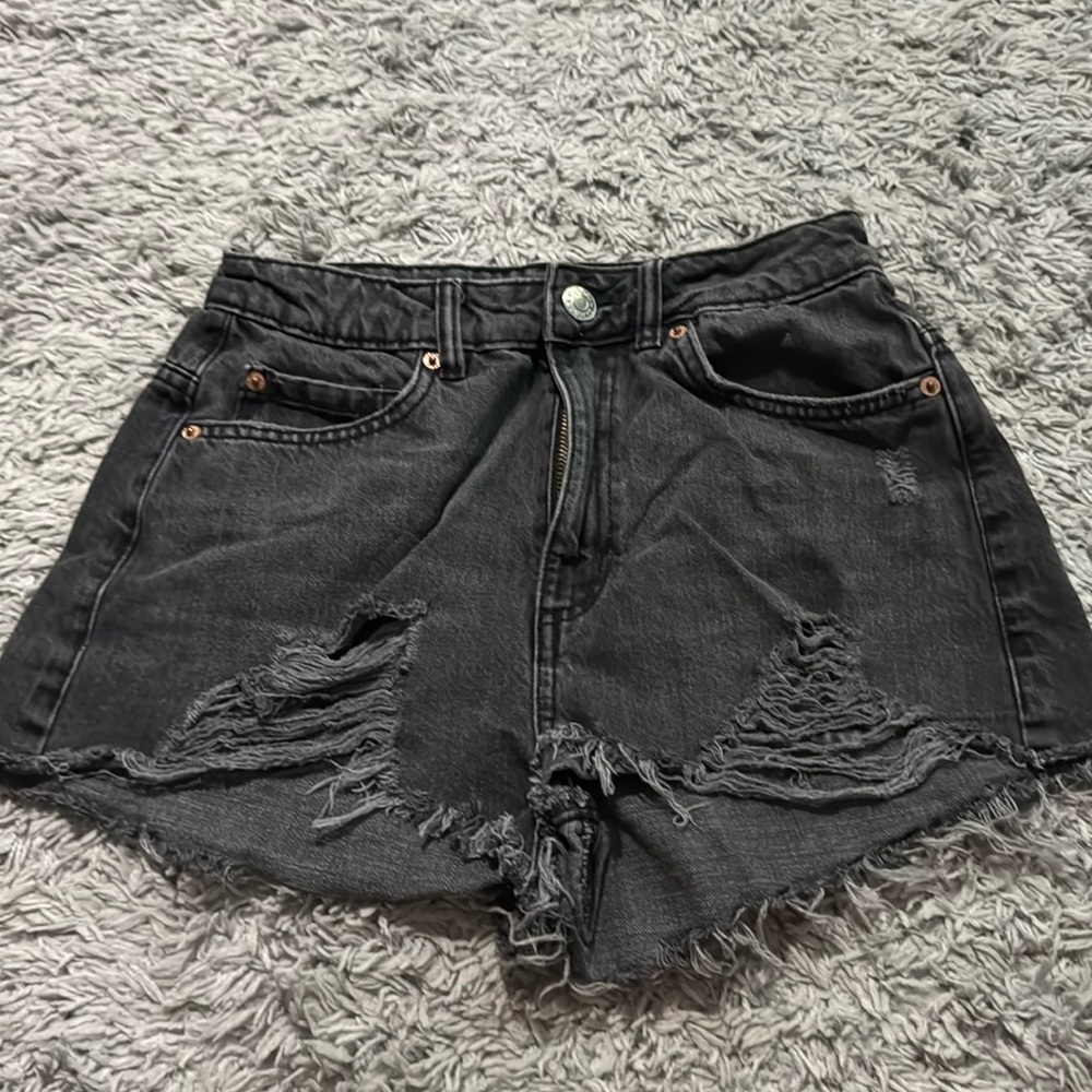 Black Distressed Denim Shorts